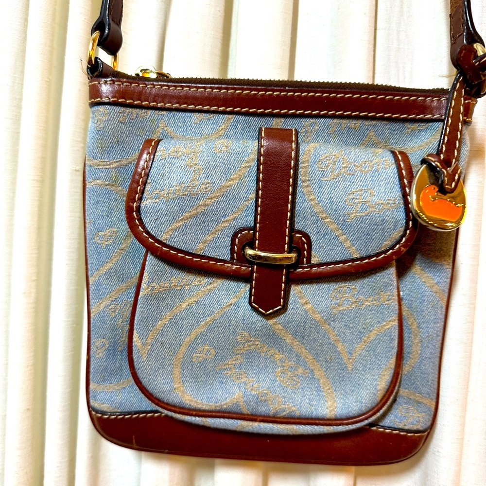 Vintage Dooney & Bourke slim crossbody bag, denim with heart logo